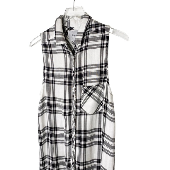 Rails Jordyn Long Button Down Plaid Tunic Black White High Low Size Medium - Picture 5 of 9
